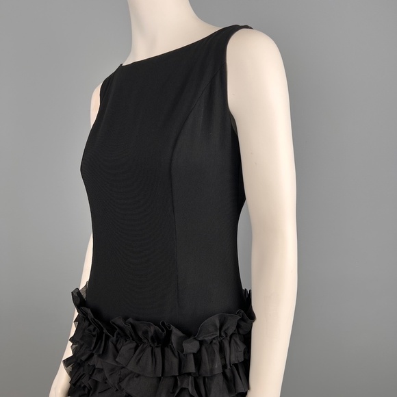 1960s Frilly Fitted Black Cocktail/Party Dress, Size S - Picture 7 of 10